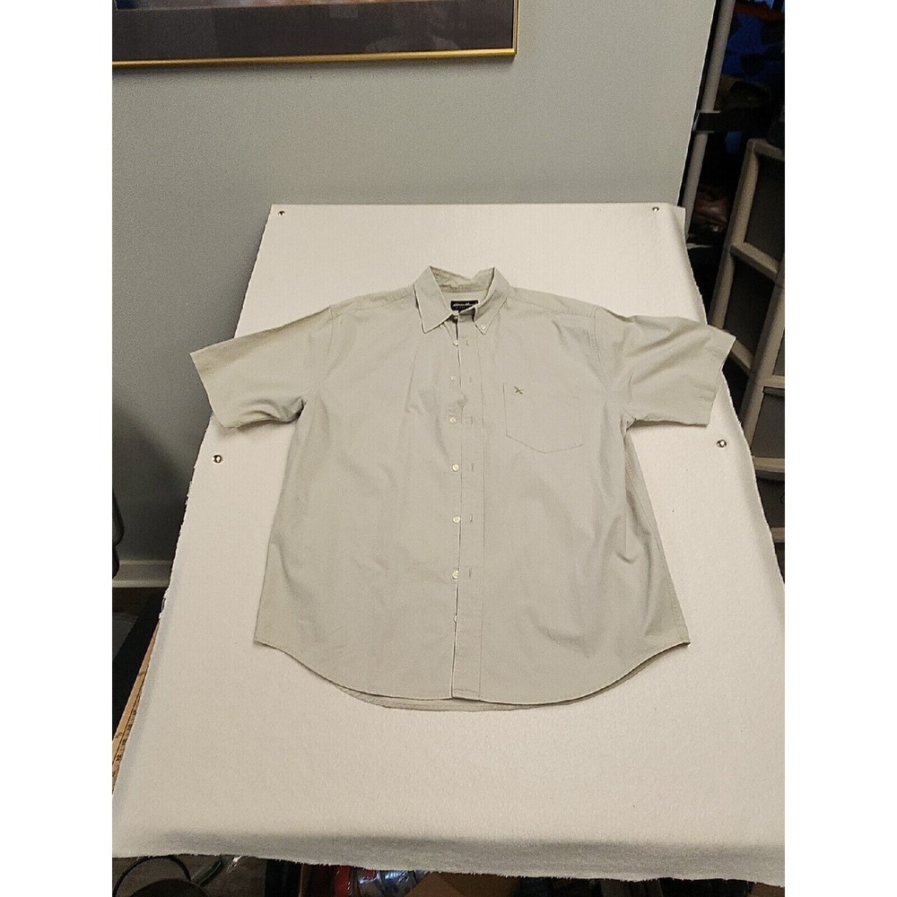 Mens Eddie Bauer‎ Wrinkle Free Relaxed Fit Short Sleeve Shirt Light Gray  Size L